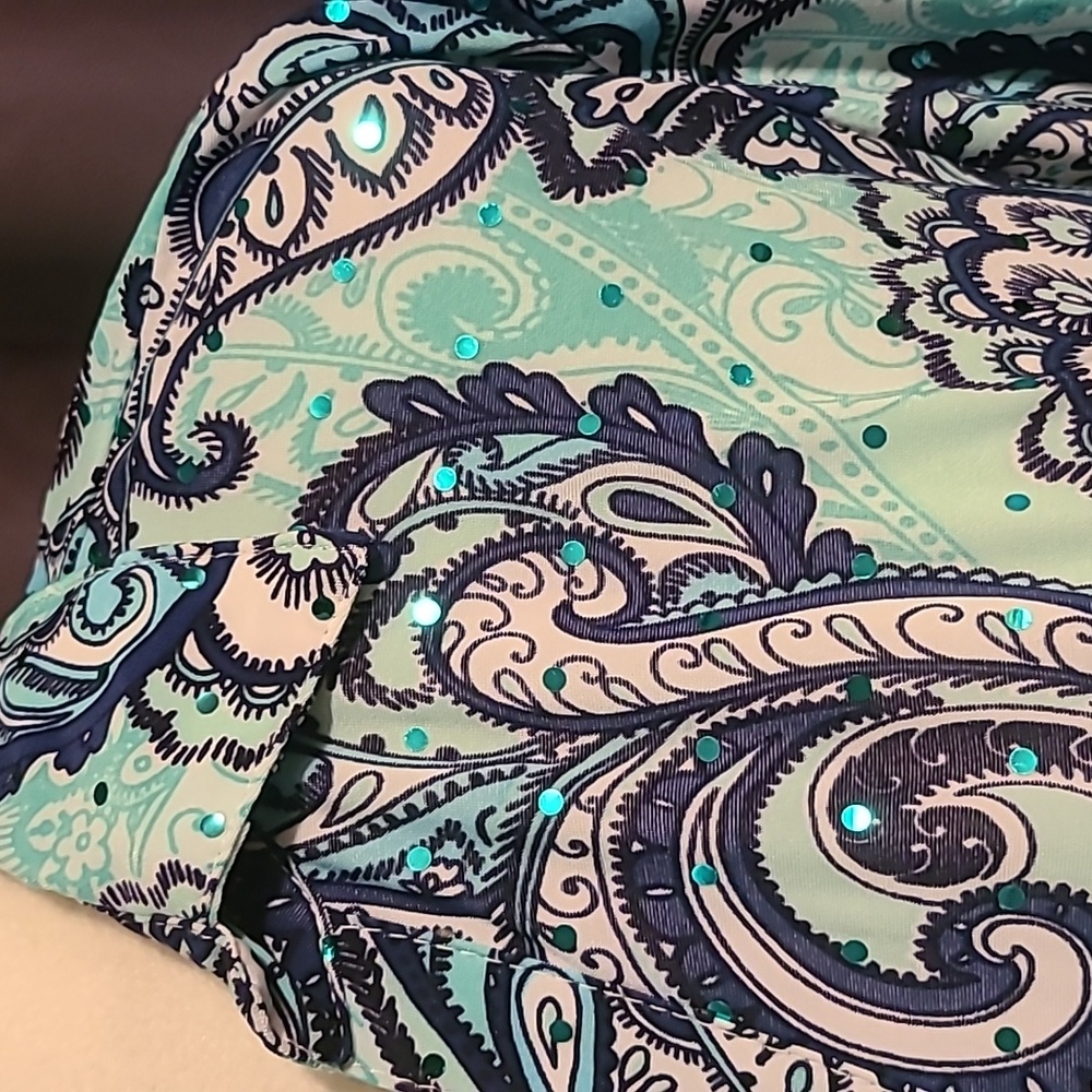 Emily Daniels Embellished Paisley Print Blouse - Mint Green And Navy - Large - Picture 4 of 10
